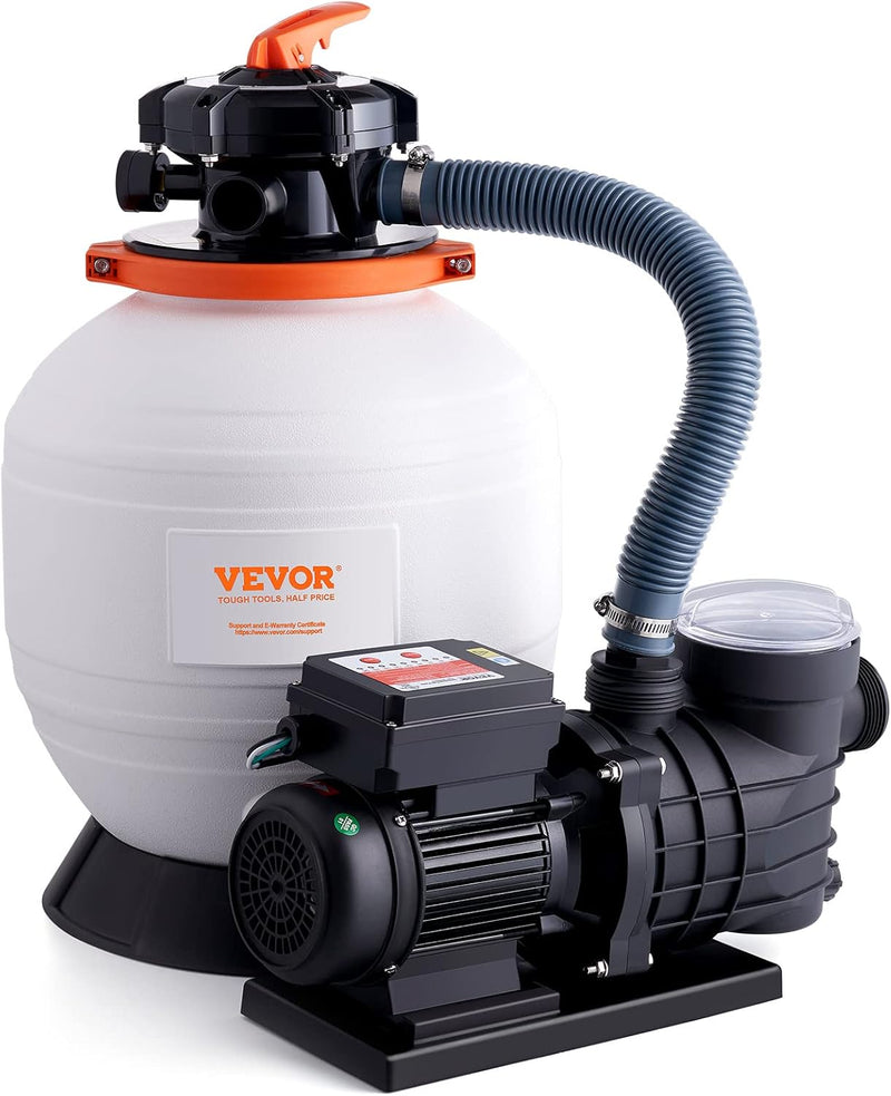 Outdoor swimming pool sand filter pump, 16 inches, 3500 liters/minute, 1 horsepower, swimming pool water pump system and filter kit set, equipped with 6-way multi-interface valve and filter basket, suitable for both household and commercial swimming O3792