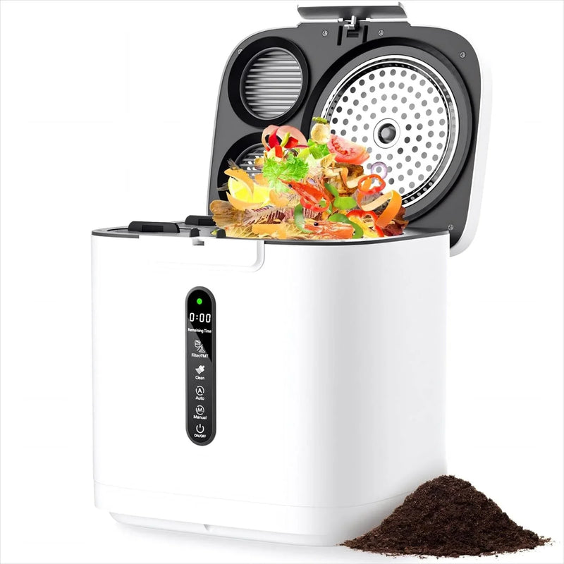 4L Electric Composter for Kitchen, Compost Bin for Countertop with Auto-Cleaning/Odor-Free/LED Display, Turn Kitchen Waste to Dry Compost Fertilizer, Indoor/Outdoor Compost Machine. Whites4 I9724