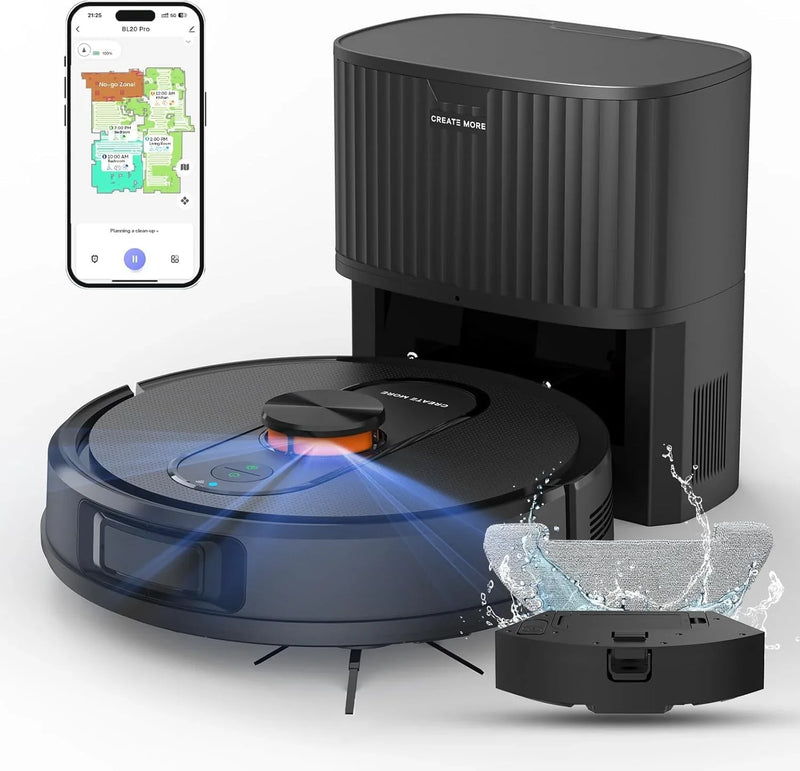 Robot Vacuum and Mop with Self-Emptying, 5000Pa Robotic Vacuum with LiDAR Navigation, Mapping, 60-Day Hands-Free Cleaning, No-Go Zones,Wi-Fi/App/Alexa Control, Ideal for Pet, Hard Floors, Carpet Q0442