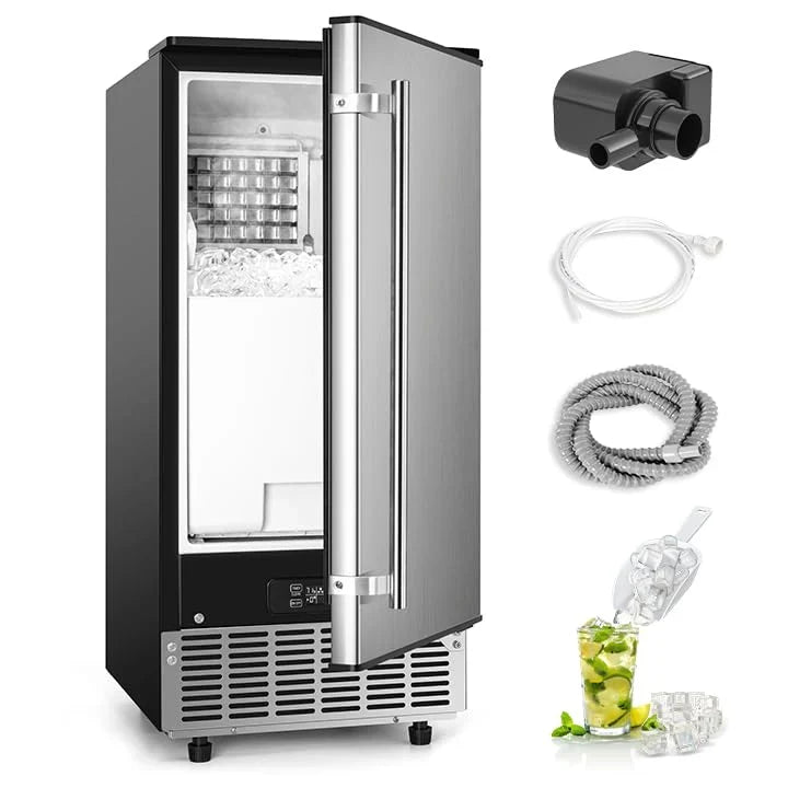 Commercial Under Counter Ice Maker Machine, 80Lbs/Day with 24lbs Ice Storage, Built-in Drain Pump/Automatic Cleaning/Timing Setting/Smart LCD Panel, Ideal for Both Home and Commercial Use V4278
