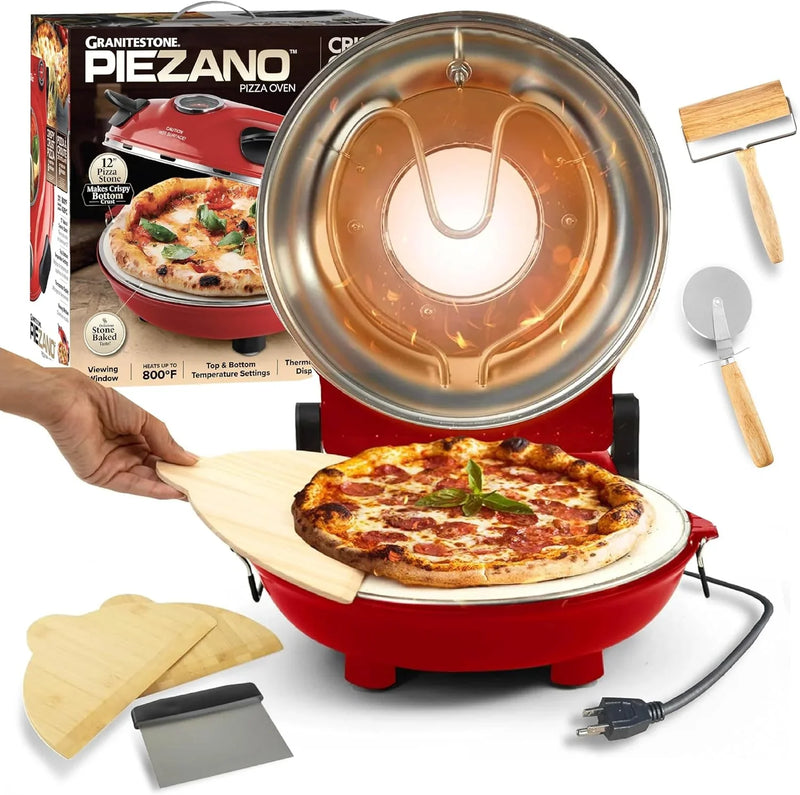 Pizza oven, with pizza cutter and dough roller, 12-inch portable indoor electric oven, 12-inch indoor pizza oven P243