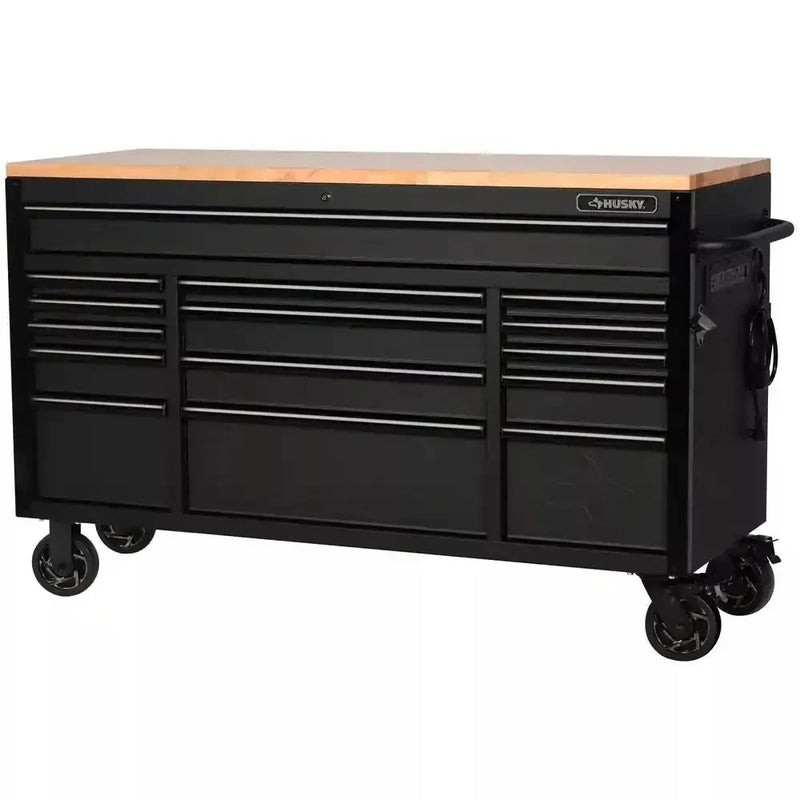 Heavy Duty 61 in. W x 23 in. D 15-Drawer Mobile Workbench with Solid Wood Top T2597