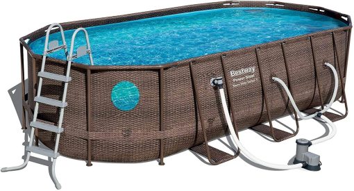 Power Steel 18' x 9 'x 48' above ground swimming pool Set with metal frame home swimming pool sand filter pump, skimmer and vacuum R5310