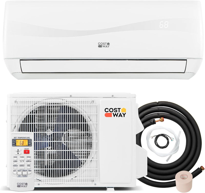 12000-watt mini split air conditioner and heater, 20 energy efficiency rating, 115 volts, wall-mounted tubeless air conditioning unit, capable of cooling rooms with an area not exceeding 750 square feet, energy-efficient inverter air E7389