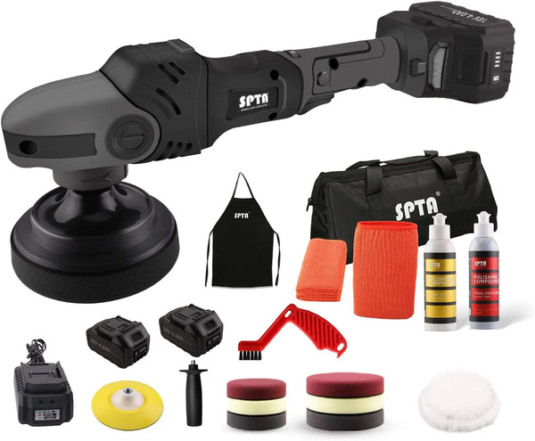Buffer Polisher, 18V Cordless Rotary Polisher, 4Inch & 5Inch Car Polisher with 7 Variable Speed 2Pcs 4.0Ah Battery, 2 Backing Plate, 6 Polishing Pads, 2 Wool Pads for Car Polishing and Waxing C0396