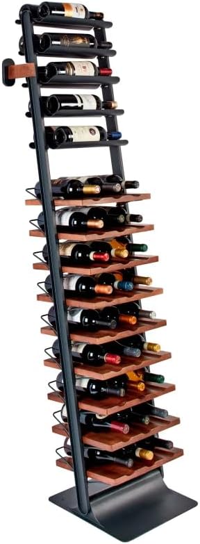 Inclined trapezoidal wine rack - 37 wall-mounted wine storage display shelves - Mango wood and metal combined bar cabinet wine shelves - Modern kitchen and dining room decoration organizing furniture Y4973
