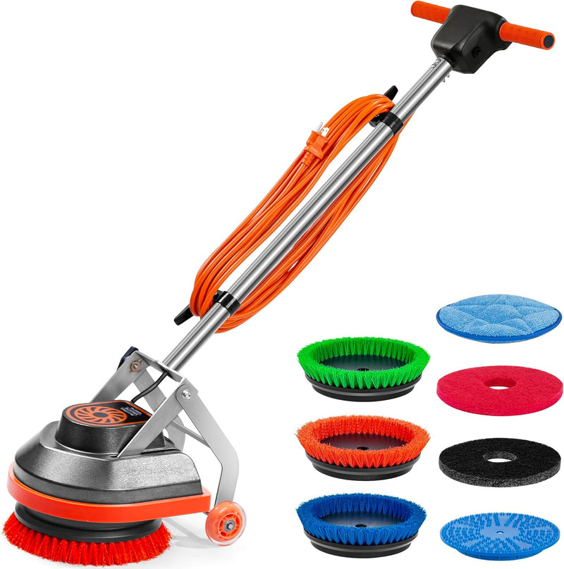 Commercial Floor Scrubber Machine with Brushes and Pads, Heavy Duty Floor Cleaner Polisher and Buffer- Deep Cleaning Tile and Grout, Hardwood Floors and Carpets without Getting on Hands and Knees A8856