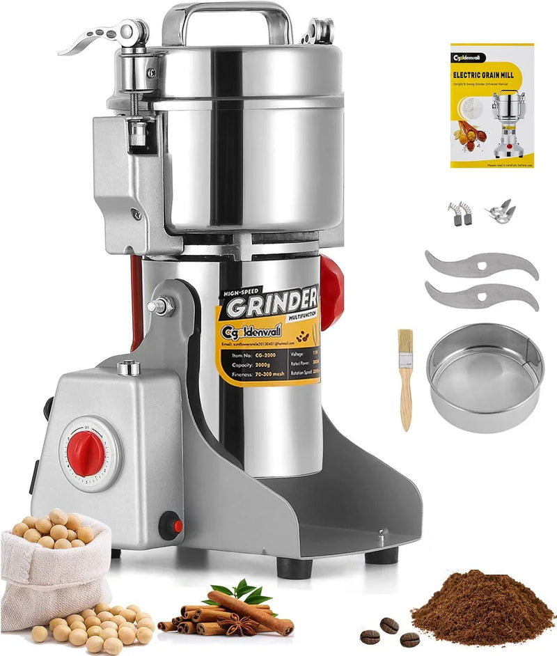 Electric Grain Grinder - Safety Enhanced Version 3600 watts - High-speed Spice and Herbal Grinder - Commercial-grade Ultra-fine Machine - Dry Grain Crusher - CE 110V (2500 grams swing type) Y3030