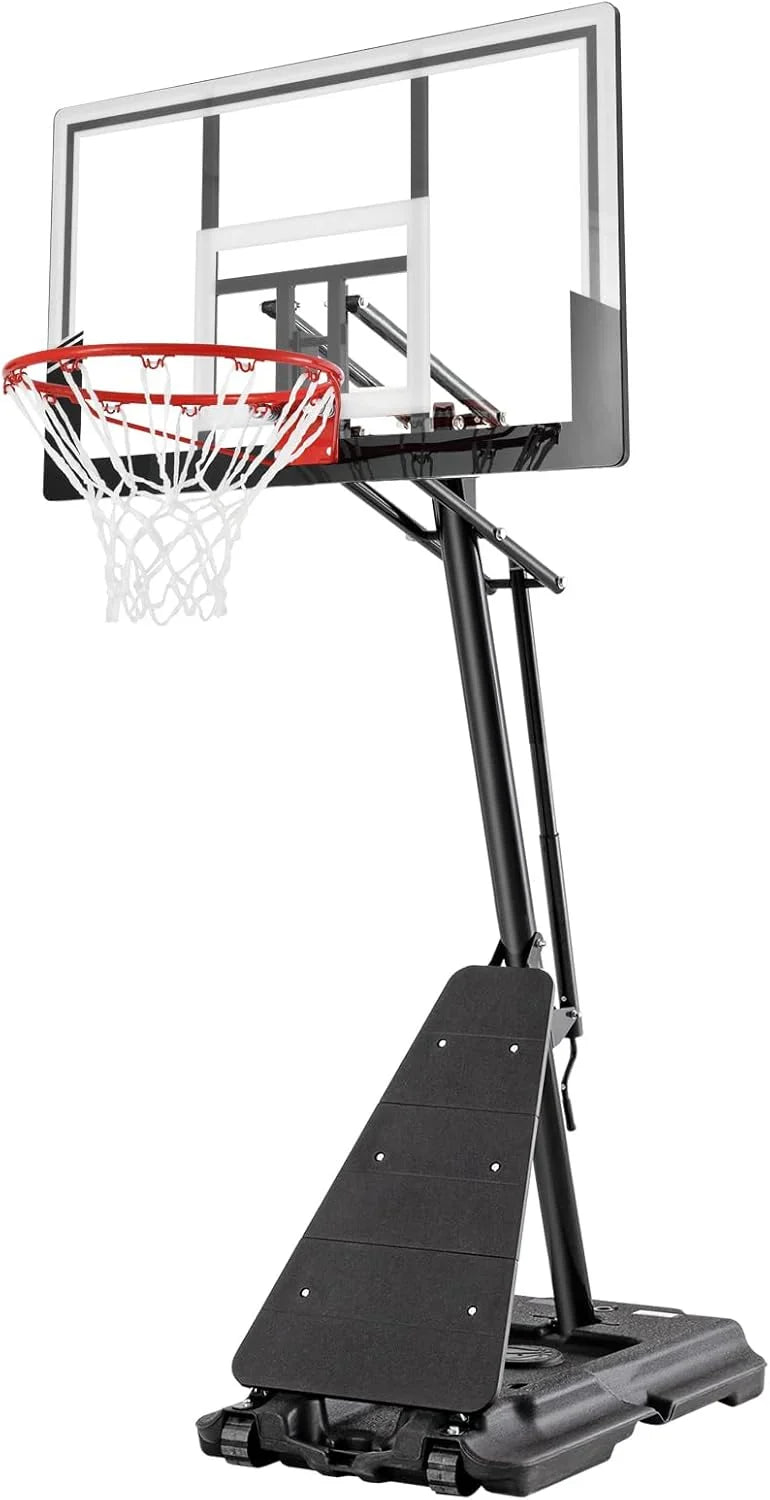 Basketball Hoop 48 Inch Backboard Portable Basketball Hoop Outdoor,5.3-10ft Stepless Regulation Crank Adjust Basketball Goal System T1931