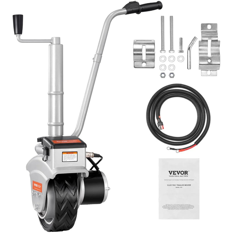 Electric trailer car, with a towing force of 5000 pounds, equipped with a 12-volt 350-watt trailer control wheel that can move at a speed of 22 feet per minute, featuring an adjustable height range from 12 inches to 24.8 inches, and H4074
