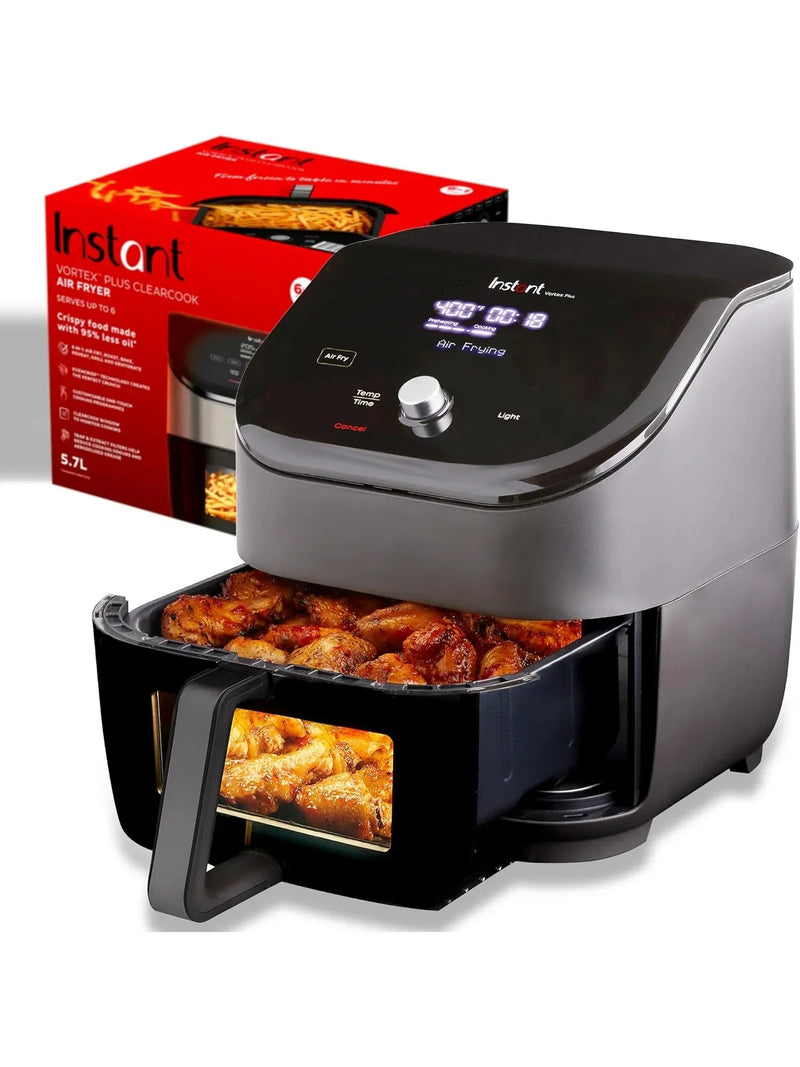 Instant Vortex Plus 6QT ClearCook Air Fryer, Clear Windows, Custom Program Options, 6-in-1 Functions, Crisps, Broils, Roasts, Dehydrates, Bakes, Reheats, from the Makers of, Black S9785