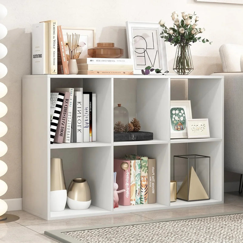 Suitable for two people, floor-standing bookshelf, with an open back panel, anti-toppling device. It is a modern storage display stand suitable for use in family offices, living rooms, bedrooms, and study rooms. White. M5217