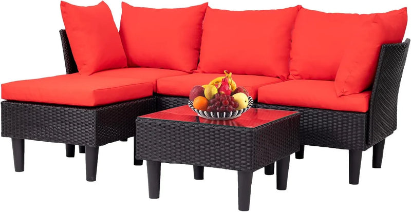 Patio Furniture Set 4 Pieces Outdoor Rattan Chair Wicker Sofa Garden Conversation Bistro Sets for Yard,Pool or Backyard V8985