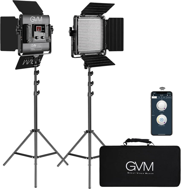 2 Pack LED Video Lighting Kits with APP Control, Bi-Color Variable 2300K~6800K with Digital Display Brightness of 10~100% for Video Photography, CRI97 TLCI97 Led Video Light Panel Barndoor K2821