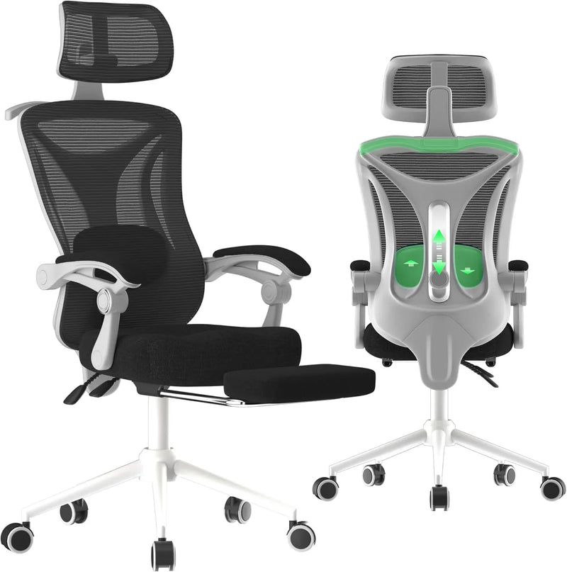Ergonomic Office Chair - Adjustable Lumbar & Headrest, 90-160° Reclining with Footrest, Breathable Mesh Back - Home Office/Gaming Computer Chair (Black, 300lbs Capacity) T8984