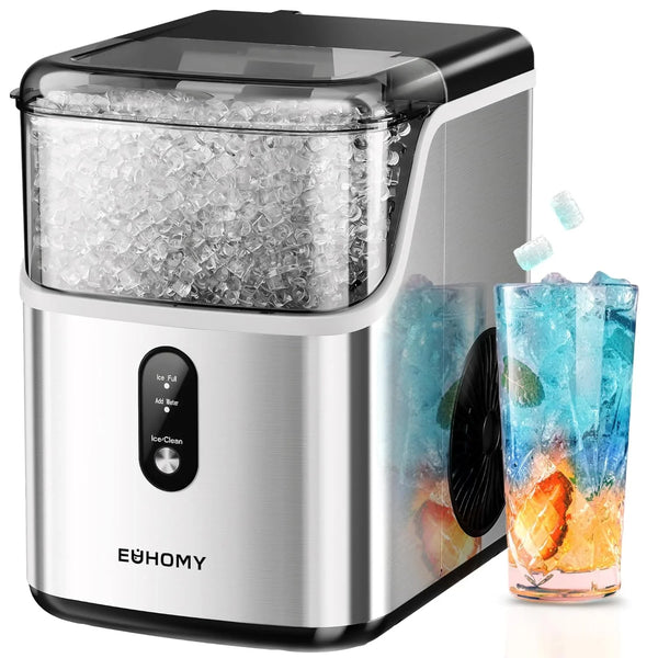 Desktop ice machine, pebble-style ice machine with 35 pounds/24-hour soft ice function, automatic cleaning sonic ice machine with ice scoop and ice box, granular ice machine (in stainless steel) suitable for home/kitchen/office Q3882