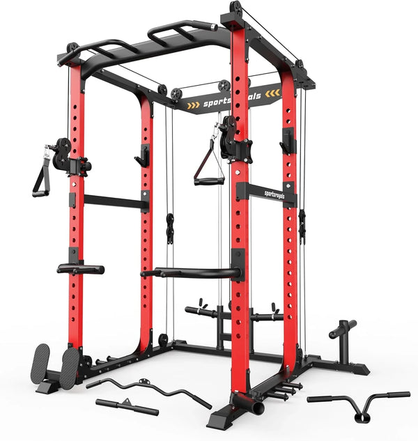 Sportsroyals Power Cage,1600lbs Multi-Function Power Rack with Adjustable Cable Crossover System and More Training Attachment, Weight Cage for Home Gym N1937