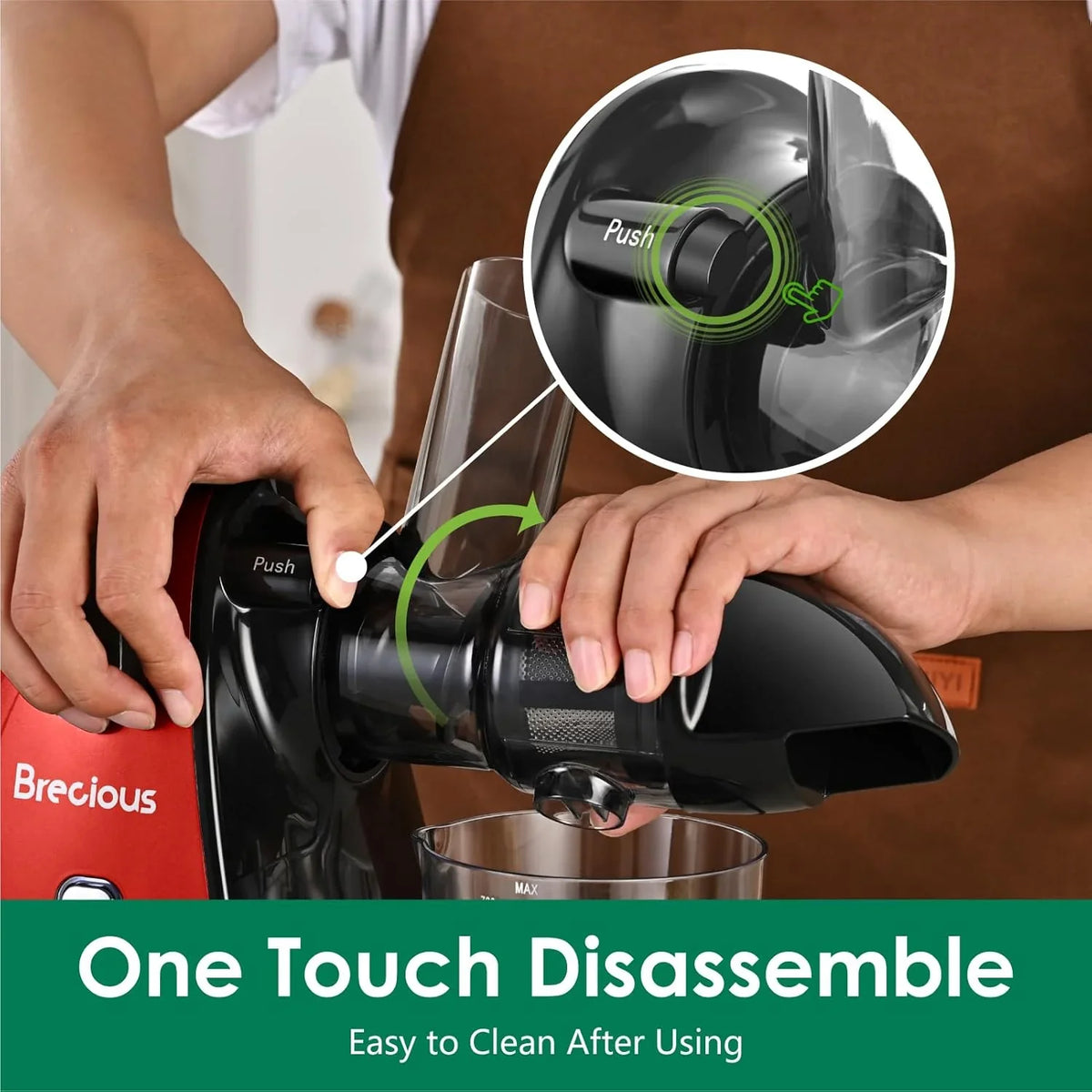 Slow Masticating Juicer,Brecious Cold Press Juicers with 2 Speed Modes & Quiet Motor,Juicers Machines Vegetable and Fruit with Reverse Function,Celery Juicer,BPA-Free,Easy to Clean (Black)