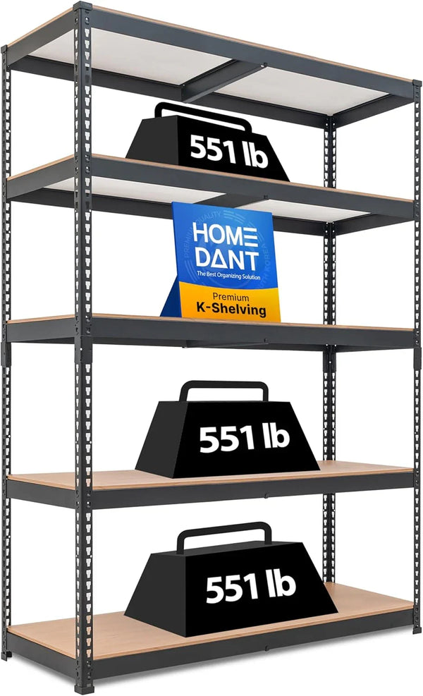 5 Layered laminated boltless heavy-duty vehicle storage adjustable wide-size metal shelf unit utility rack shelving storage multi-functional shelf shed storage area 47.7 inches wide x 18.2 inches deep x 71.3 inches high Black G4481