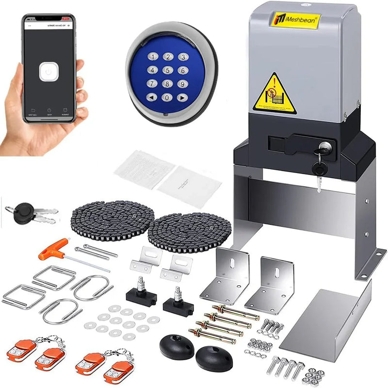 Automatic sliding door opener (controlled via APP), equipped with 4 remote controllers, 750-watt electric sliding door opener motor remote control kit, with wireless keyboard, suitable for sliding door openers up to 40 feet in length. B4935