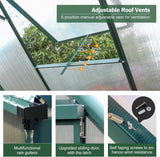 6'x10' Walk-in Greenhouse with 4mm 800G Polycarbonate Panels - Heavy-Duty Aluminum Frame, Wind/Snow Resistant for Gardening, Includes Sliding Door & Ventilation Windows (Green)
