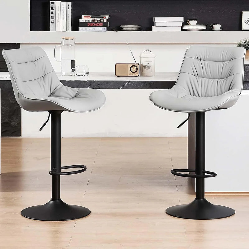 Bar stool set (2-piece) Adjustable rotating style, black color, covered with PU leather and equipped with a backrest, suitable for medium-height stools used in kitchen island or home bar. I8515