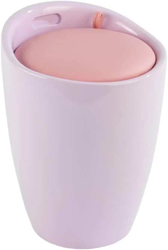 Bathroom stool with laundry basket, storage stool with soft padded seat, white stool for laundry sorting and storage, size 14.2 x 19.9 x 14.2 inches, white, 1-piece set D4009