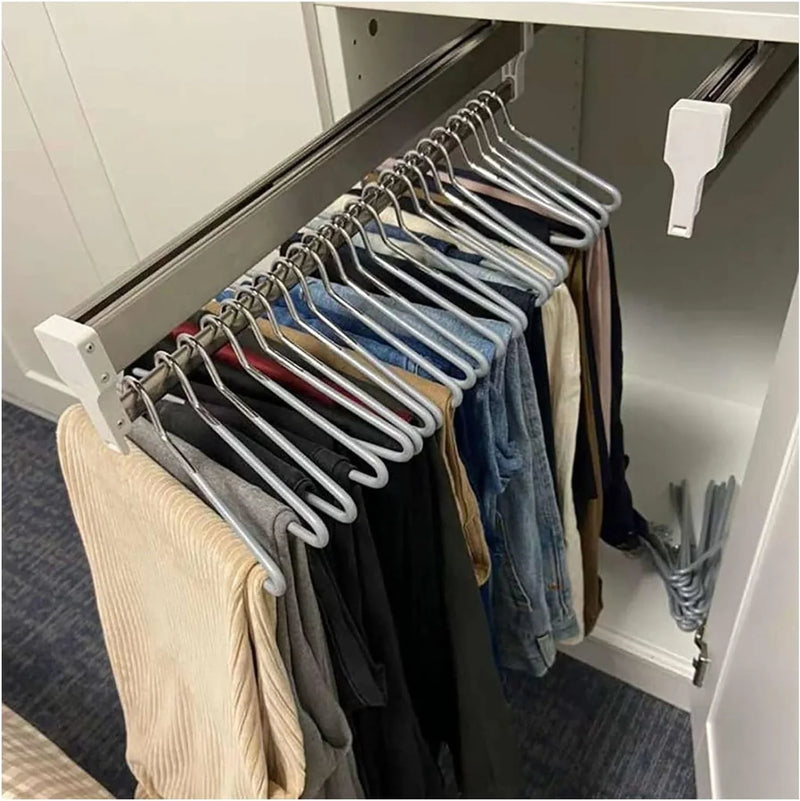 Floor-Standing Solid Wood Rotating Coat Rack，Adjustable Steel Clothes Rail - Extendable 30-80cm Garment Organizer for Closet Storage, Heavy-Duty 25kg Load Capacity, Space-Saving Hanger Rack A3300