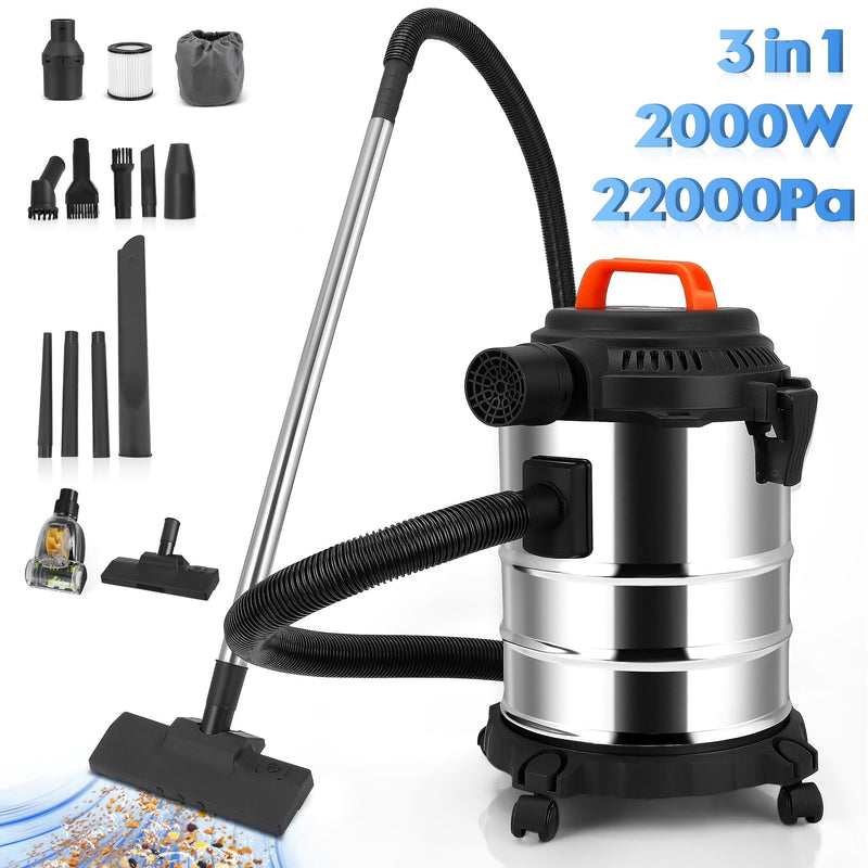 RELOIVE Wet Dry Vacuum,4.5 Gallon 2000W 6.5 Peak HP,3-in-1 Stainless Steel Shop Vacuum Wet and Dry,with Filter and Attachments for House Garage... Z6221
