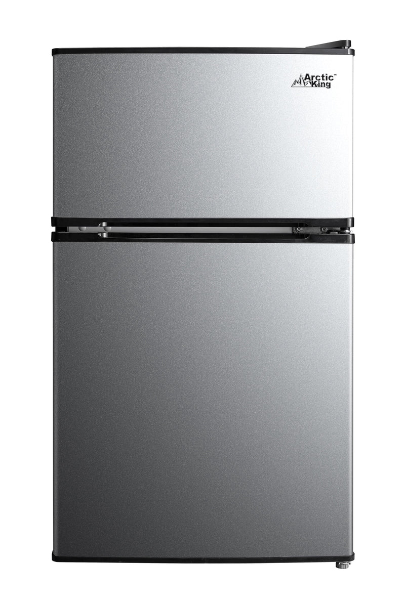Arctic King 3.2 Cu ft Two Door Mini Fridge with Freezer, Stainless Steel, E-Star L2372