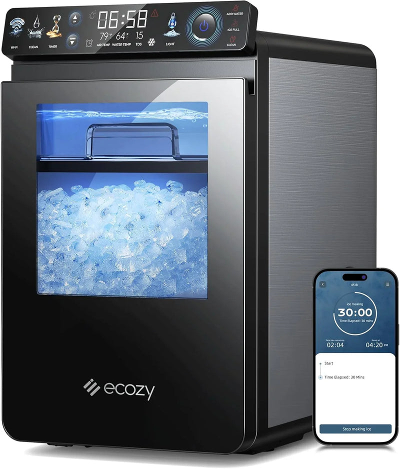 Nugget Ice Maker Countertop, Smart Pebble Ice Machine with APP Control, 44 lbs/24H Soft Pellet Chewable Ice with Self-Cleaning, Stainless Steel F3614
