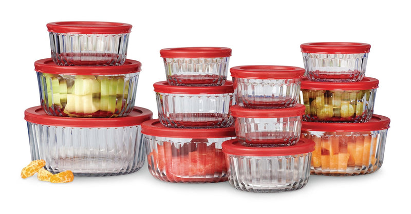 Fluted Glass Food Storage Set with Lids, 12 Count R9519