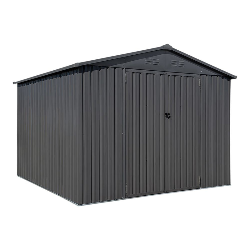 Double Swing Door Outdoor Metal Storage Shed with Sloped Roof, Charcoal, 10-ft x 10-ft Q1231