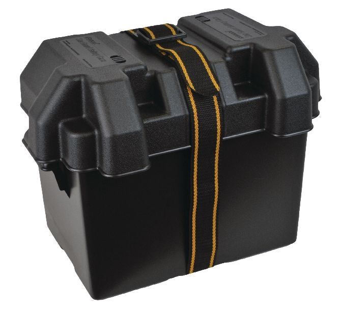 Polypropylene Vented Marine Battery Box with Strap & Mounting Hardware, Black, Assorted Sizes A5915