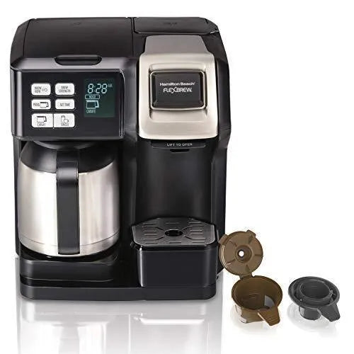 FlexBrew Thermal Coffee Maker, Single Serve & Full Pot, Compatible with K-Cup Pods or Grounds, Programmable, Black and Stainless (49966) S9488