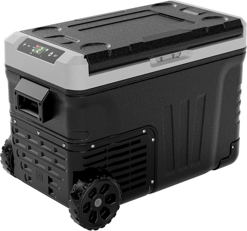 12 Volt Refrigerator, 37QT(35L) Electric Cooler, Portable Freezer 12V/24V DC 110-240V AC, 12V Fridge -4℉~68℉, 12V Cooler with Wheels & 2 Baskets for Travel, Truck, Boat, Camping U7362