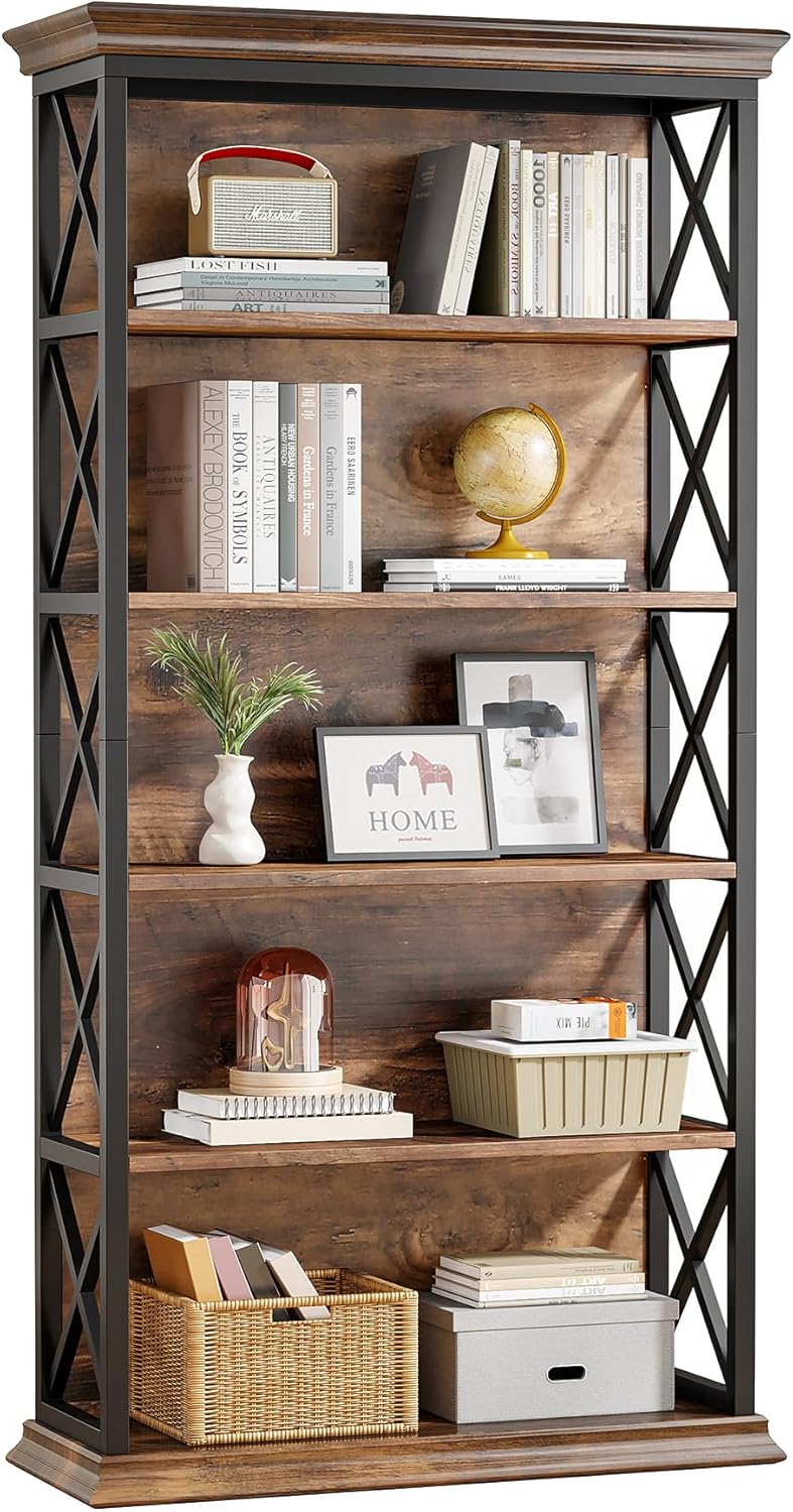 6-Tier Bookcase, 71 Inches Industrial Bookshelves, Floor Standing Display Storage Shelves Tall Bookcase for Home Office, Living Room N9983