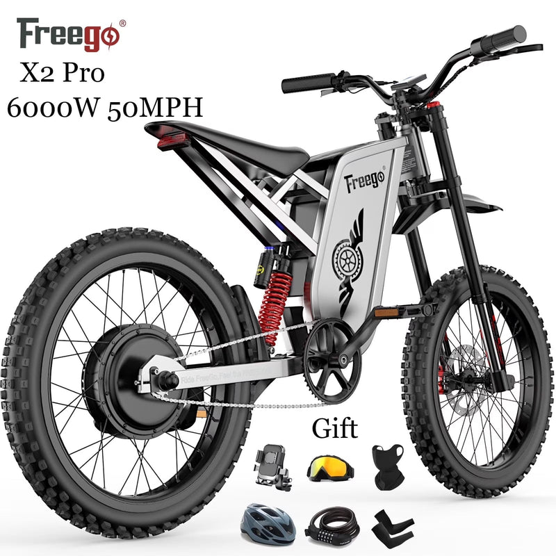 6000W(Peak) Motor 60V/30Ah Battery Freego X2Pro Electric Motorcycle for Adults, Electric Bike,50MPH/7 Speed Off Road Electric Bicycle,19 x 2 Full... P7910