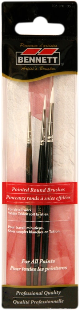 Professional Artist Pointed Round Tip Paint Brushes, 3-pk