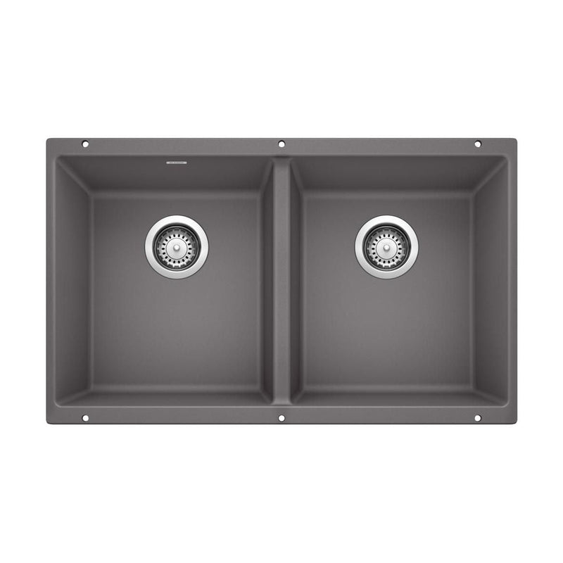 Precis 29-in 50/50 Double Bowl Undermount Kitchen Sink, Cinder D0973