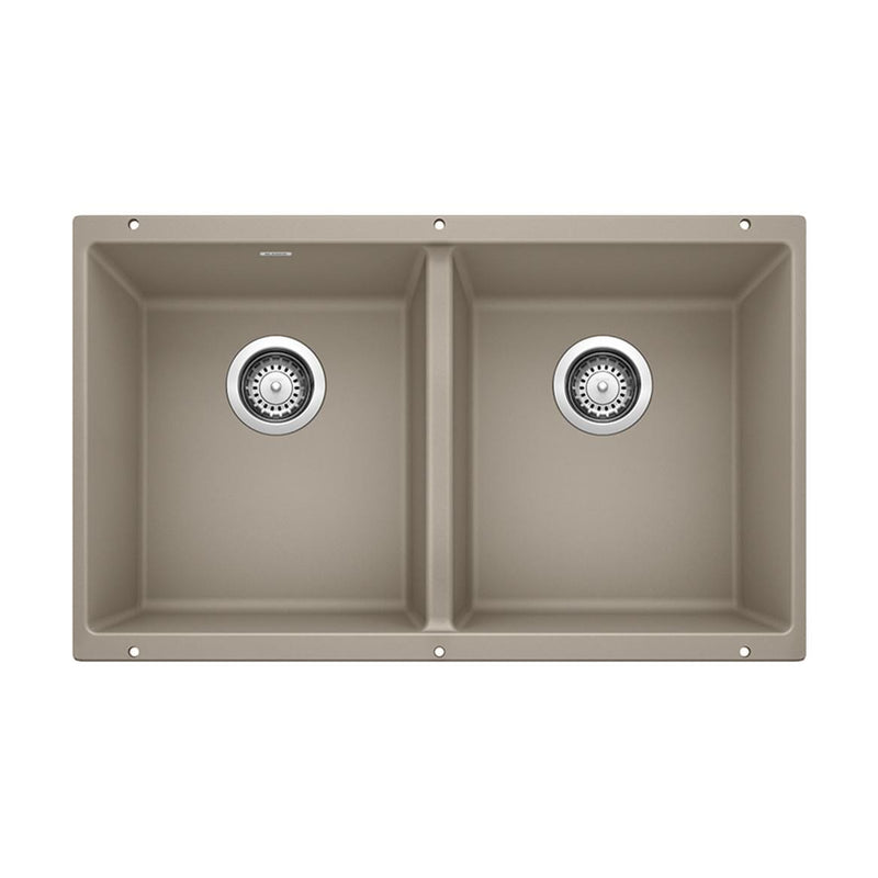Precis 29-in 50/50 Double Bowl Undermount Kitchen Sink, Truffle B5482