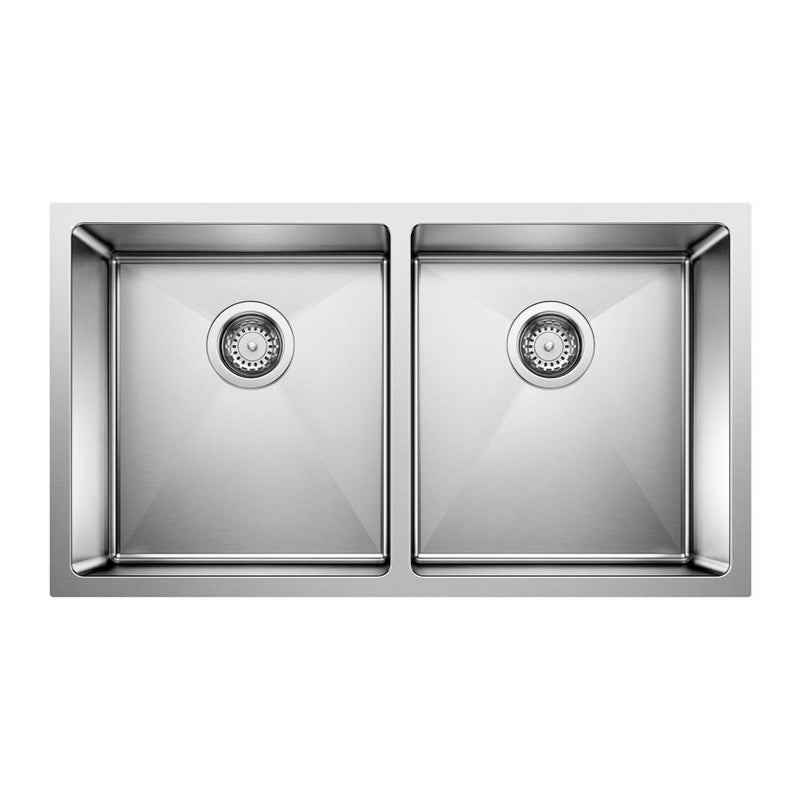 Quatrus R15 32-in 50/50 Double Bowl Undermount Stainless Steel Kitchen Sink Y2340