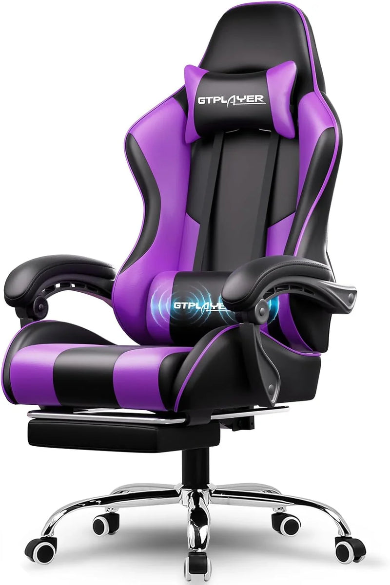 Gaming Chair with Footrest and Lumbar Support – Ergonomic Computer Chair with Headrest, 360° Swivel, Height Adjustable, White E8840