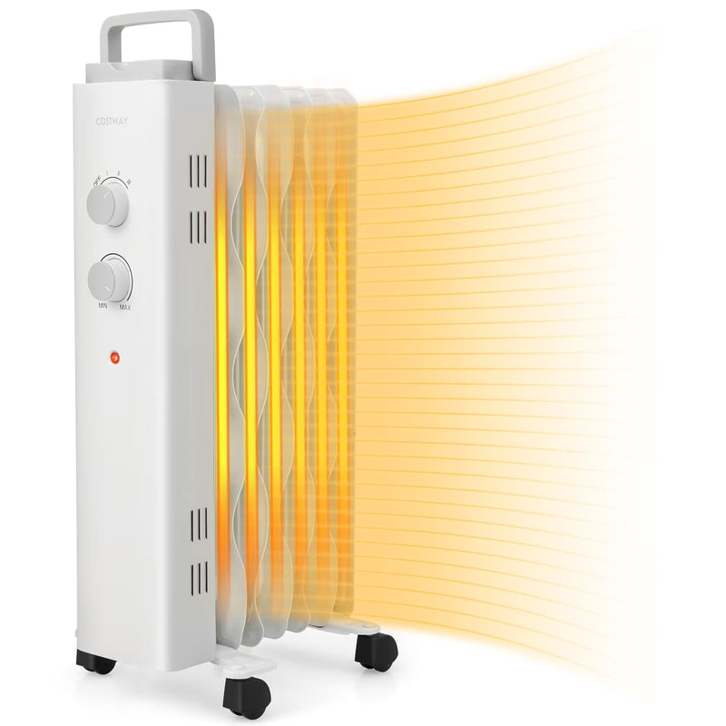 1500W Oil Filled Space Heater Electric Oil Radiant Heater w/ Safety Protection P9868