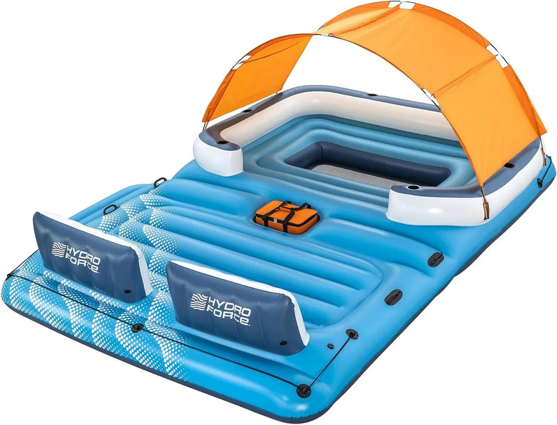Tropical Breeze 6 Person Inflatable Party Island Large Relaxing Water Float with Detachable Sunshade and Cooler Bag Y2731