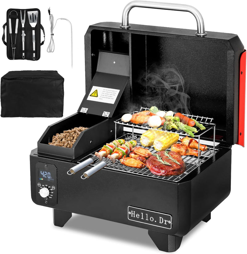 Portable Wood Pellet Grill and Smoker,Electric Outdoor 8 in 1 Tabletop Grills for RV Camping Tailgating RV Cooking BBQ, Intelligent Temperature Control and Superheated Steam Technology H8442