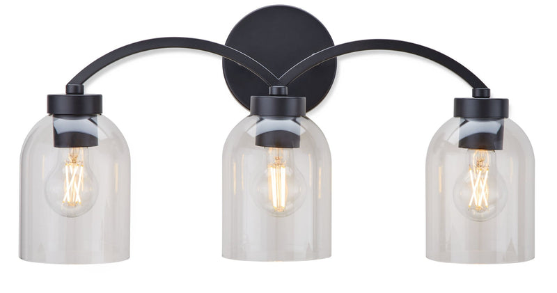 Bentbrook 3-Light Vanity with Glass Shade, Black E3514