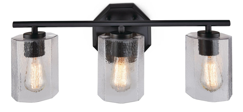 Bridgewater 3-Light Vanity Light Fixture with Rippled Glass Shade, Black L8221