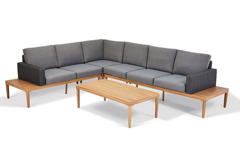 Edenvale Aluminum Frame & Wicker Faux Wood Finish Outdoor/Patio Sectional Set, 4-pc B2418