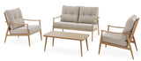 Elmvale Outdoor Patio Conversation Set with Rattan Back and Tufted Cushions, Tan, 4-pc